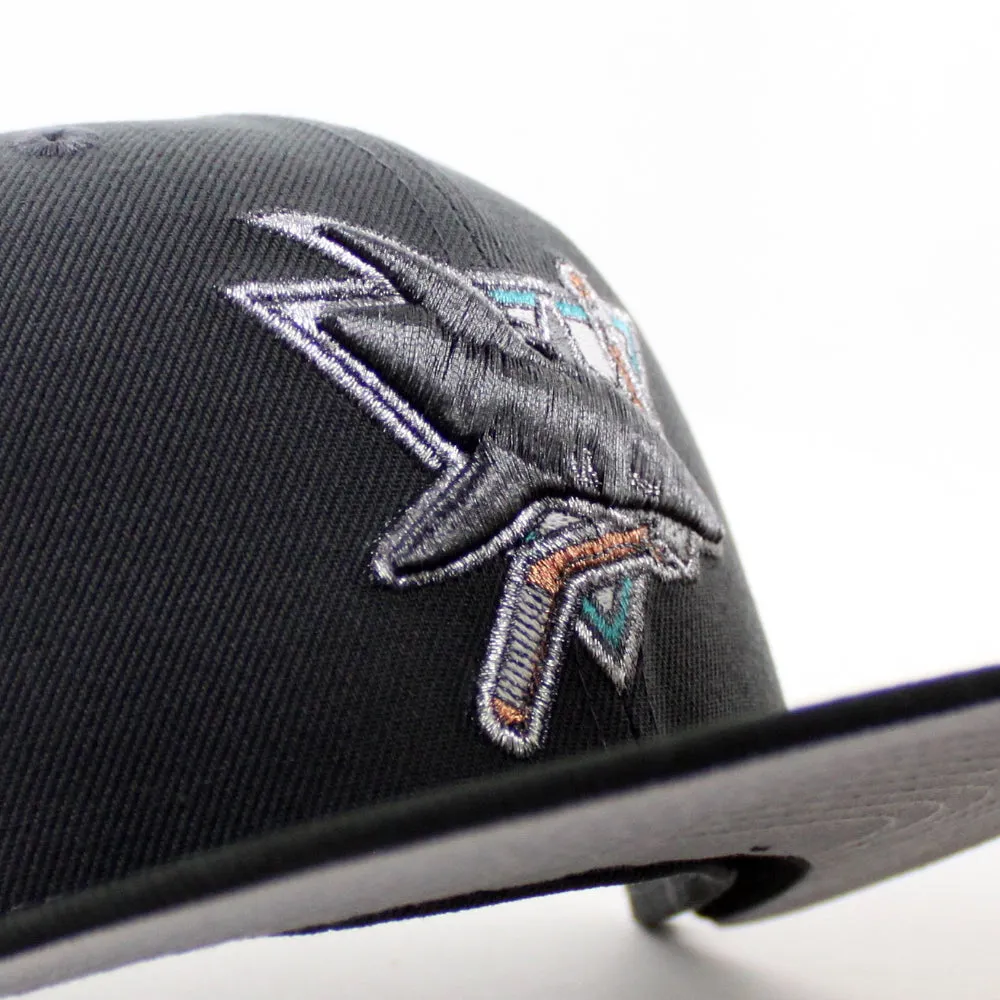 Retro San Jose Sharks 15th Season New Era 59Fifty Fitted Hat (Dark Gray Black Gray Under Brim)