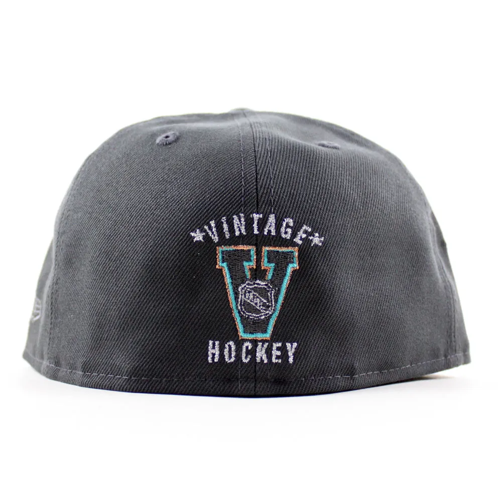 Retro San Jose Sharks 15th Season New Era 59Fifty Fitted Hat (Dark Gray Black Gray Under Brim)