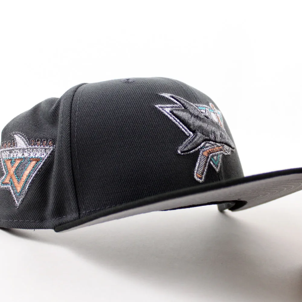 Retro San Jose Sharks 15th Season New Era 59Fifty Fitted Hat (Dark Gray Black Gray Under Brim)