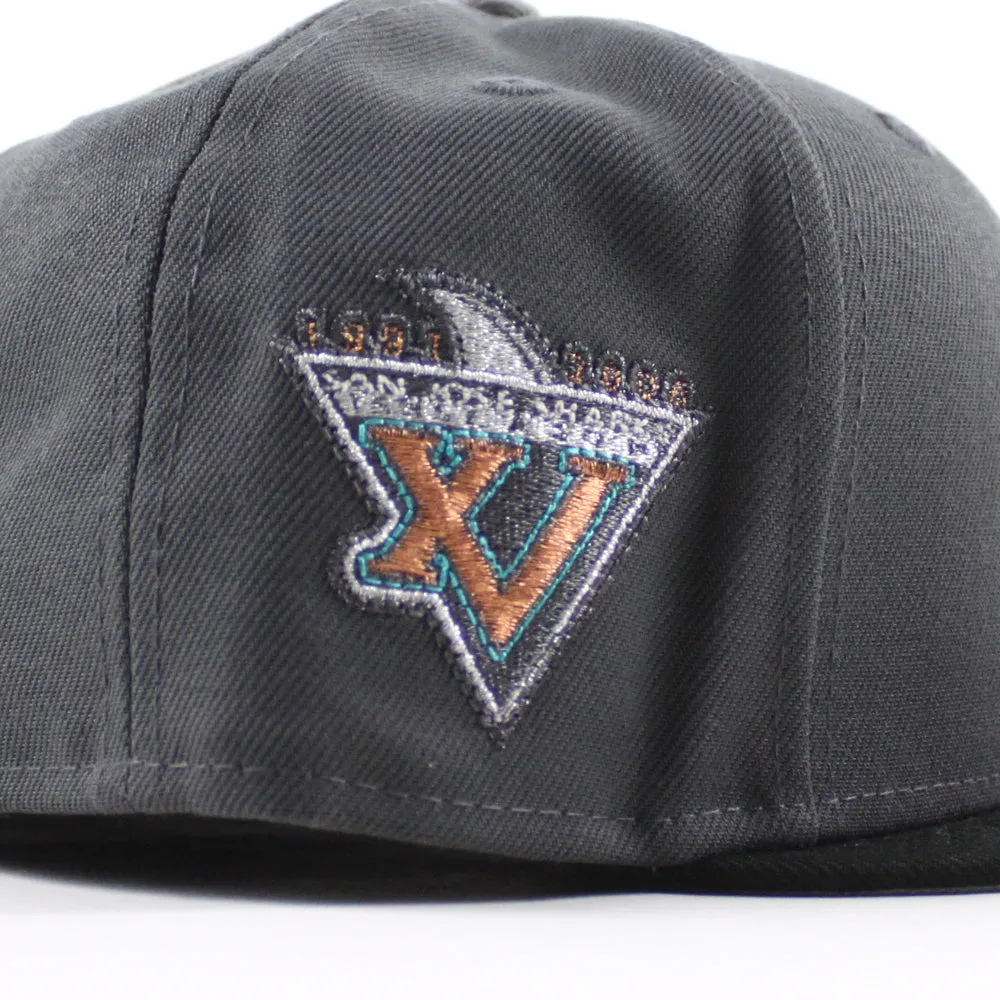 Retro San Jose Sharks 15th Season New Era 59Fifty Fitted Hat (Dark Gray Black Gray Under Brim)