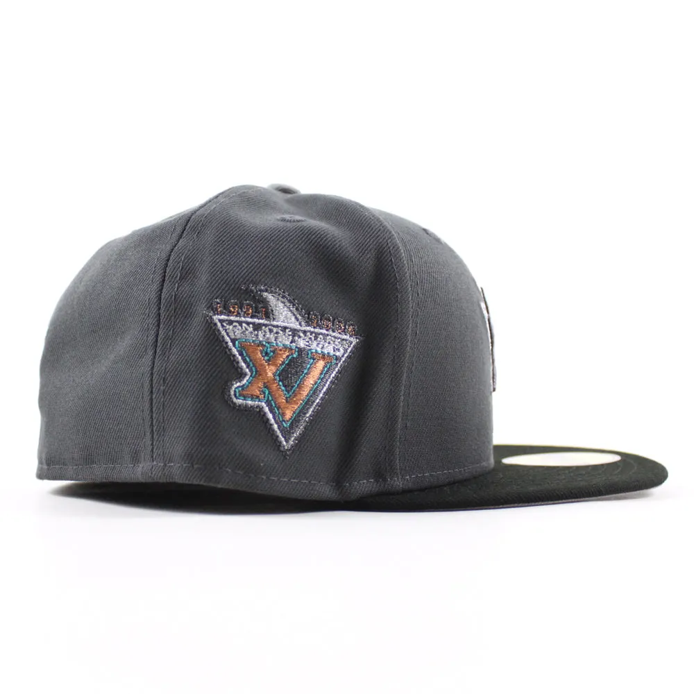 Retro San Jose Sharks 15th Season New Era 59Fifty Fitted Hat (Dark Gray Black Gray Under Brim)