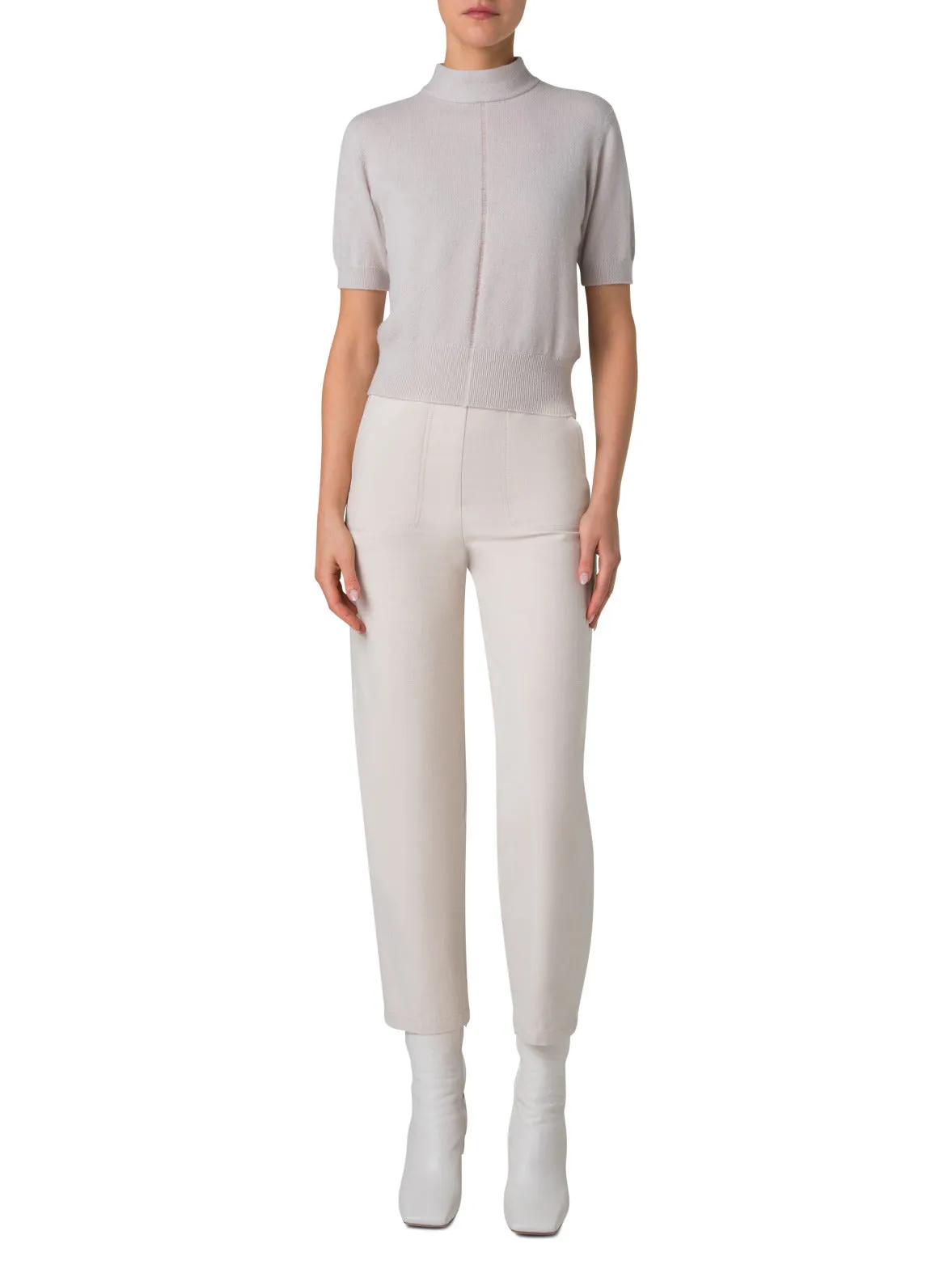 Short Sleeve Cashmere Sweater with Sheer Stripe