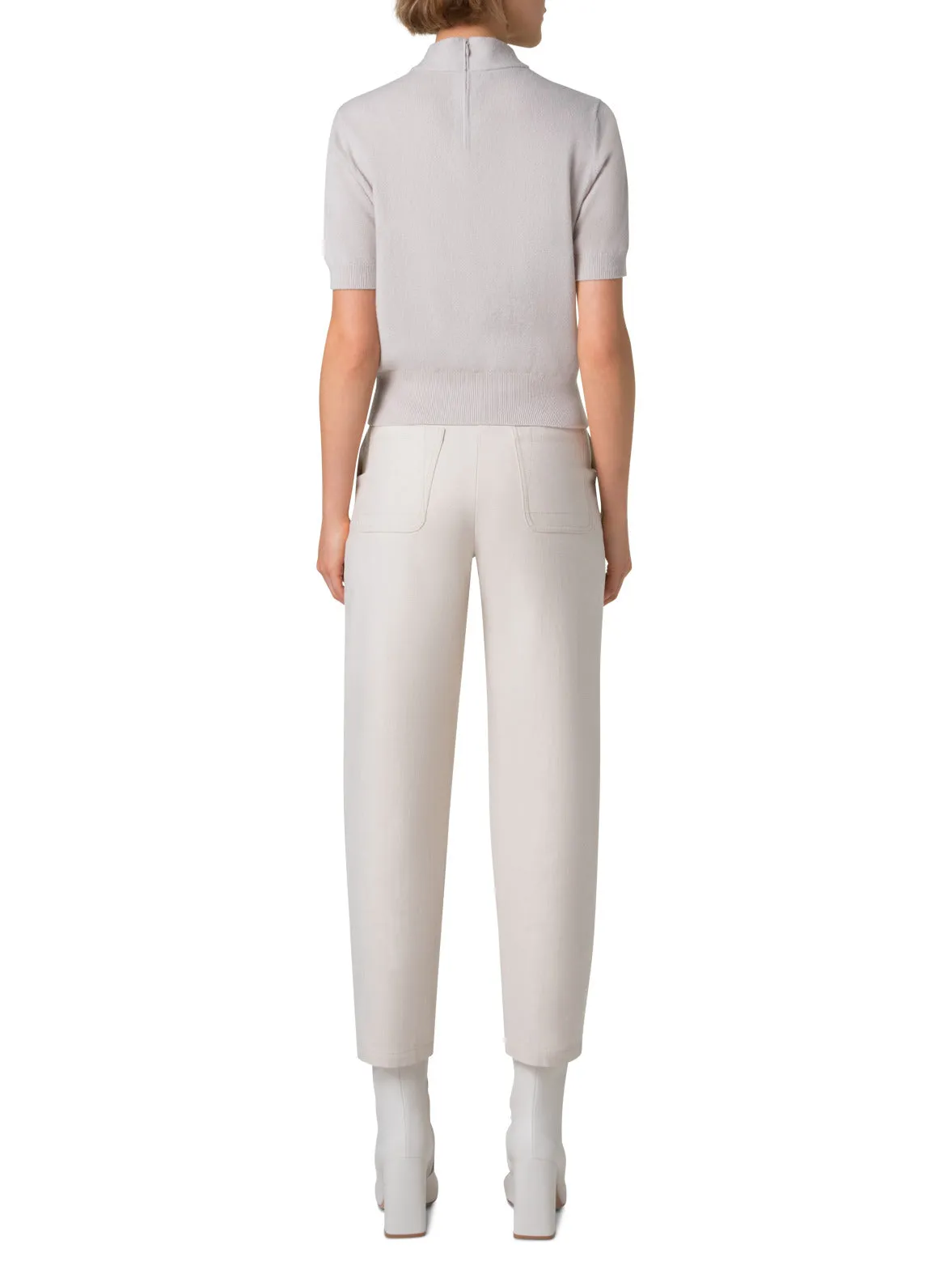 Short Sleeve Cashmere Sweater with Sheer Stripe