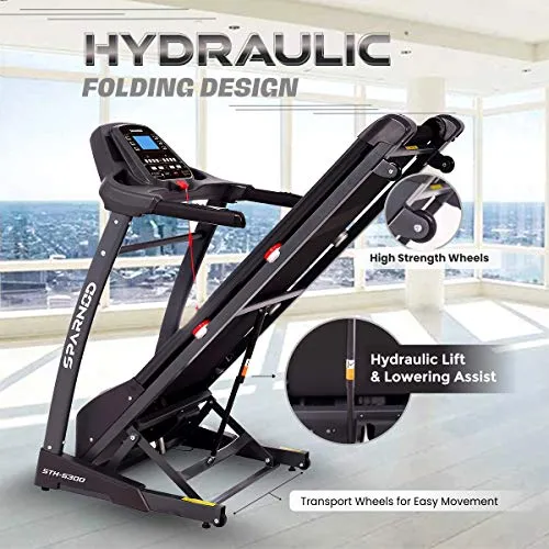 SPARNOD FITNESS STH-5300 (5.5 HP Peak) Automatic Treadmill Free Installation Service - Foldable Motorized Walking & Running Machine for Home Use - Sturdy Equipment with Auto Incline, Black