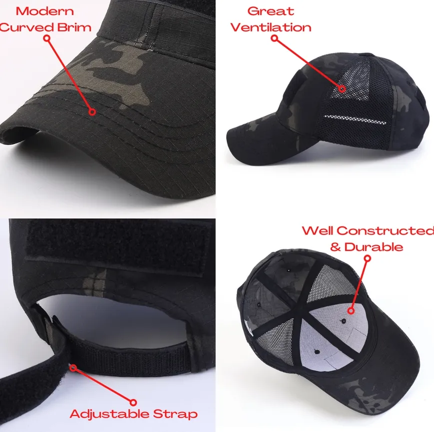 Tactical-Style Patch Hat with Adjustable Strap | Military-Style Hat | Unisex Hat