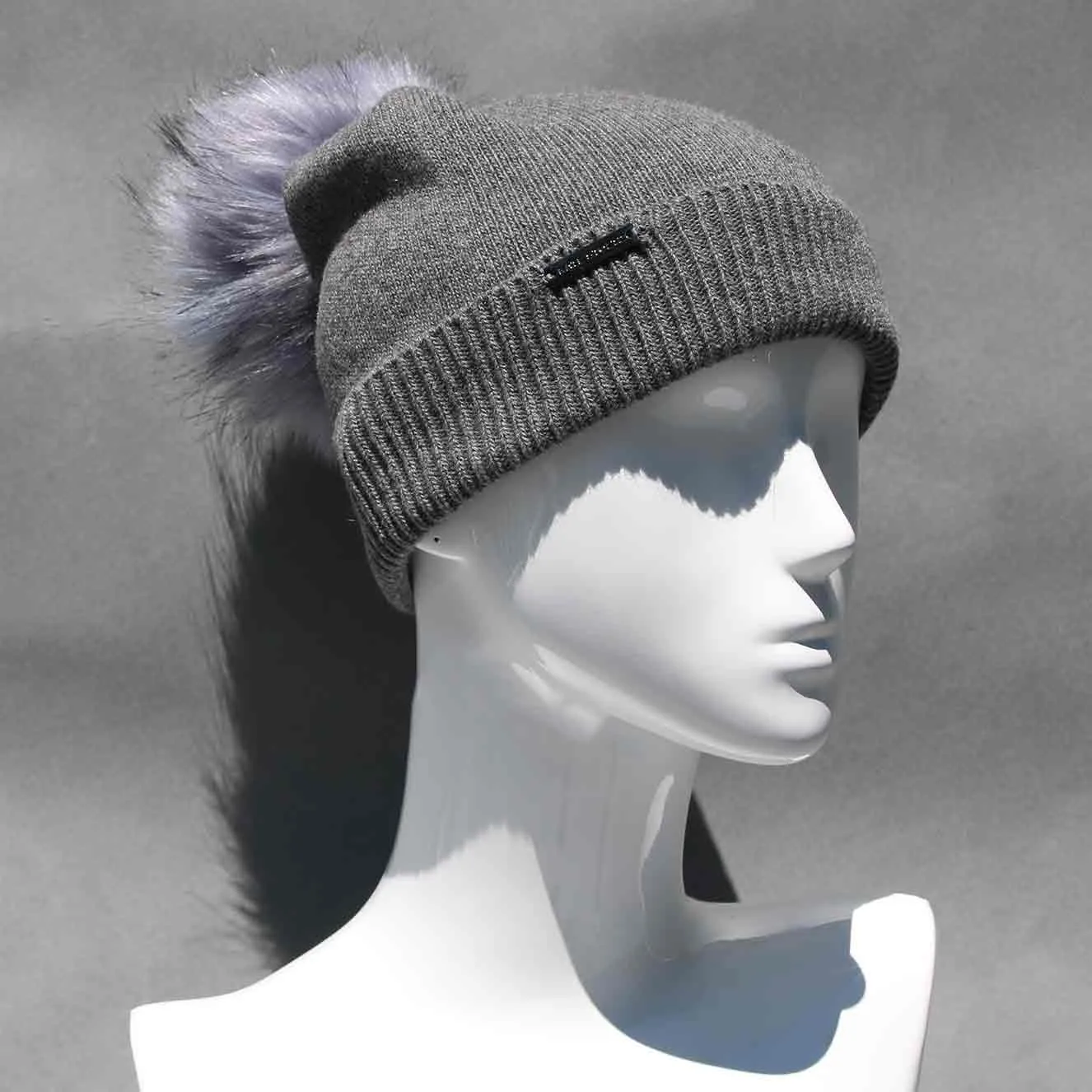 Ultimate Gray Knit Hat with Custom Color Faux Fur Pom Pom