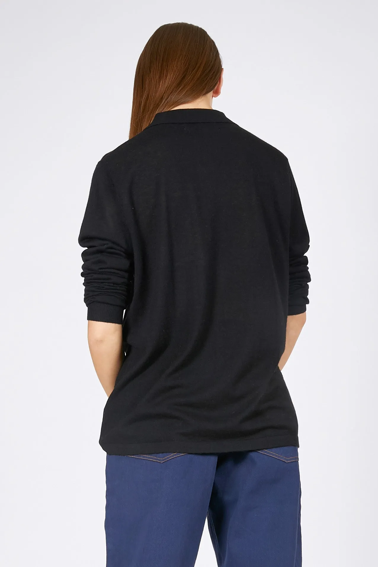Unisex Black Cashmere Longsleeve Polo