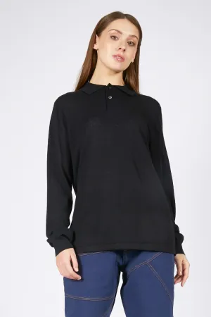 Unisex Black Cashmere Longsleeve Polo