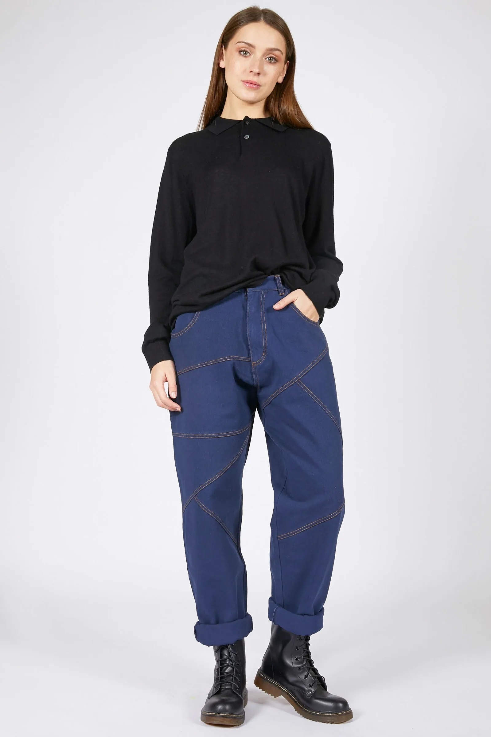 Unisex Black Cashmere Longsleeve Polo