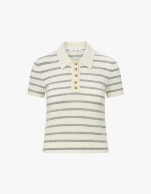Veronica Beard Brandt Cashmere Polo In Ivory & Heather Grey