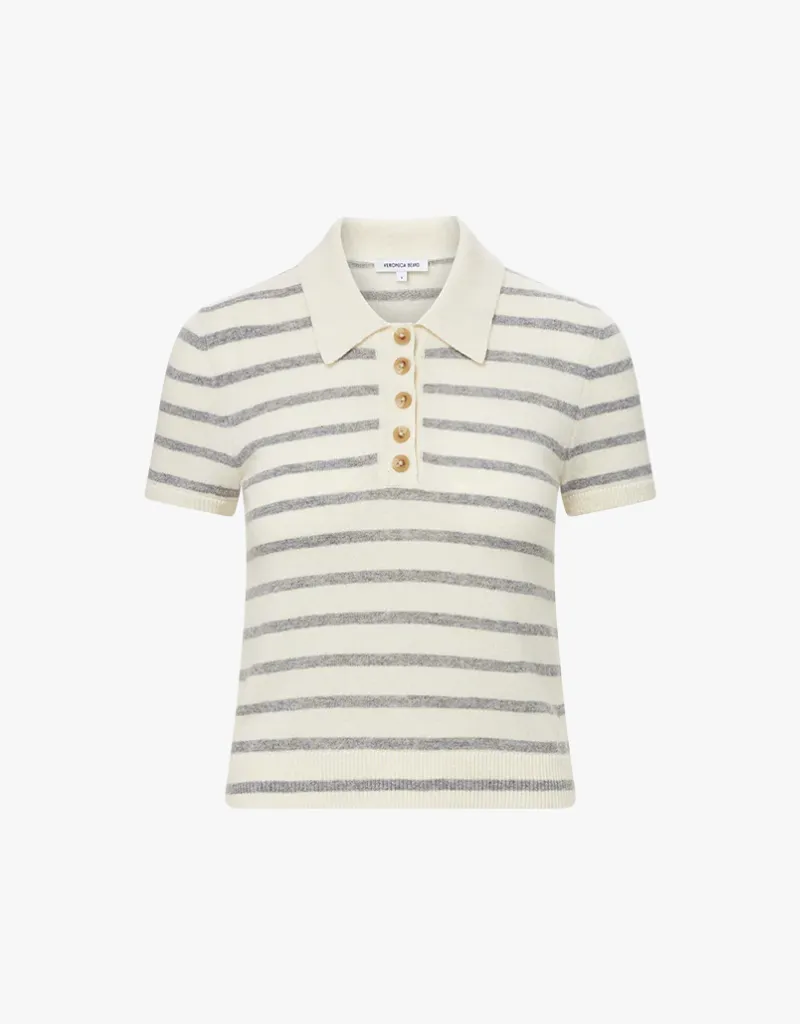 Veronica Beard Brandt Cashmere Polo In Ivory & Heather Grey