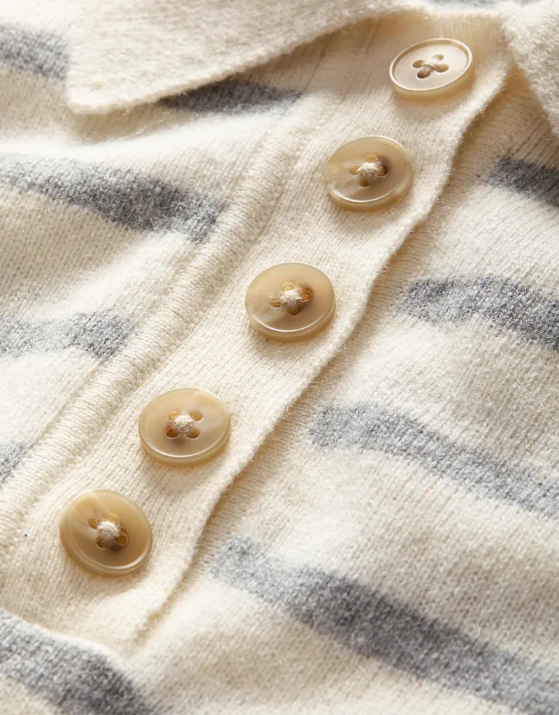 Veronica Beard Brandt Cashmere Polo In Ivory & Heather Grey
