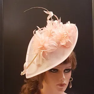 WHITE & PINK Hat Fascinator with PINK Flowers.Teardrop hatinator Church Derby Ascot Wedding Party hat,Mother of Bride/Groom Hat  Fascinator