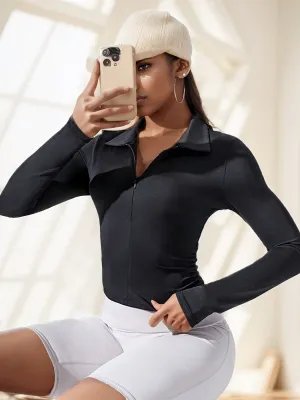 xieyinshe Half Zip Long Sleeves Slim Fit Yoga Top, V-neck Running Fitness Workout Tops, Women's Activewear