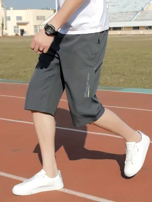 xieyinshe  Men's Breathable Capri Pants With Side Zipper Pockets, Summer Drawstring Elastic Waist Loose Fit Trousers For Running, Fitness, Training
