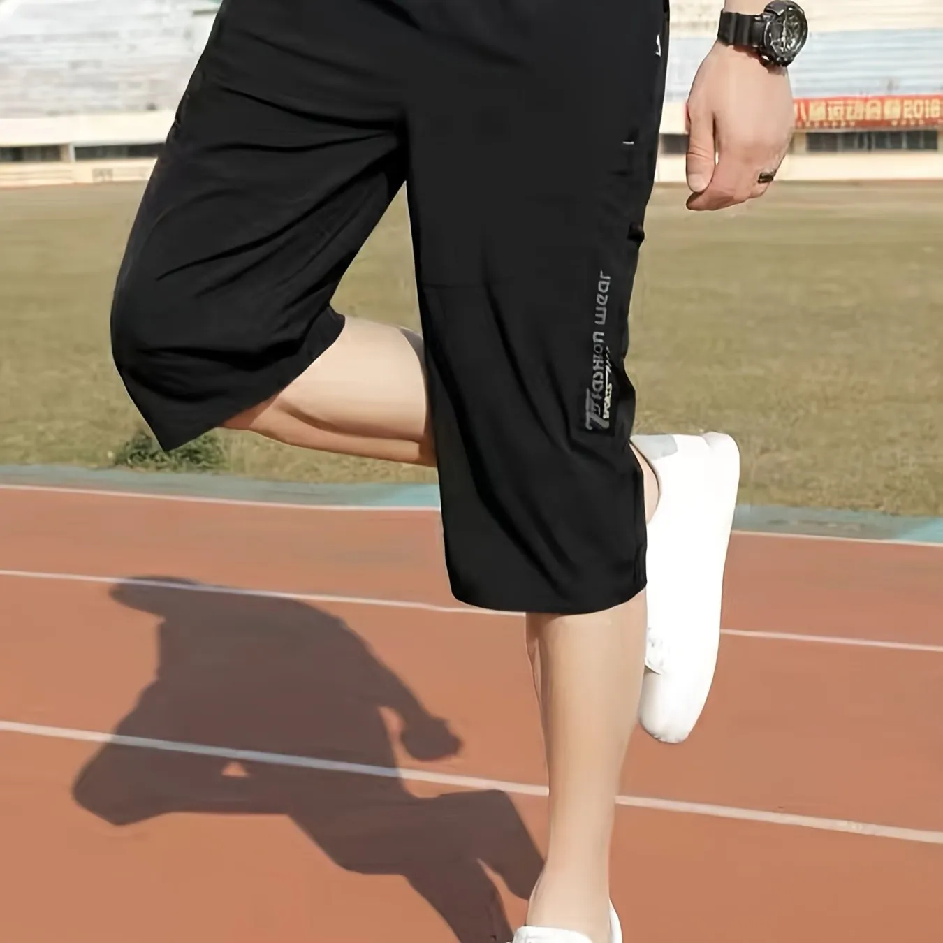 xieyinshe  Men's Breathable Capri Pants With Side Zipper Pockets, Summer Drawstring Elastic Waist Loose Fit Trousers For Running, Fitness, Training