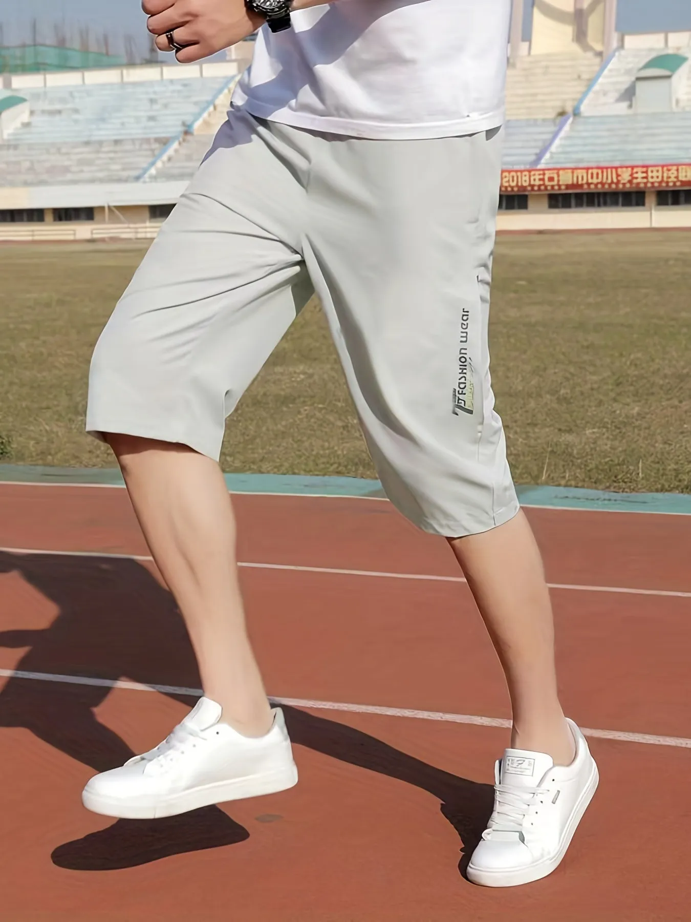 xieyinshe  Men's Breathable Capri Pants With Side Zipper Pockets, Summer Drawstring Elastic Waist Loose Fit Trousers For Running, Fitness, Training