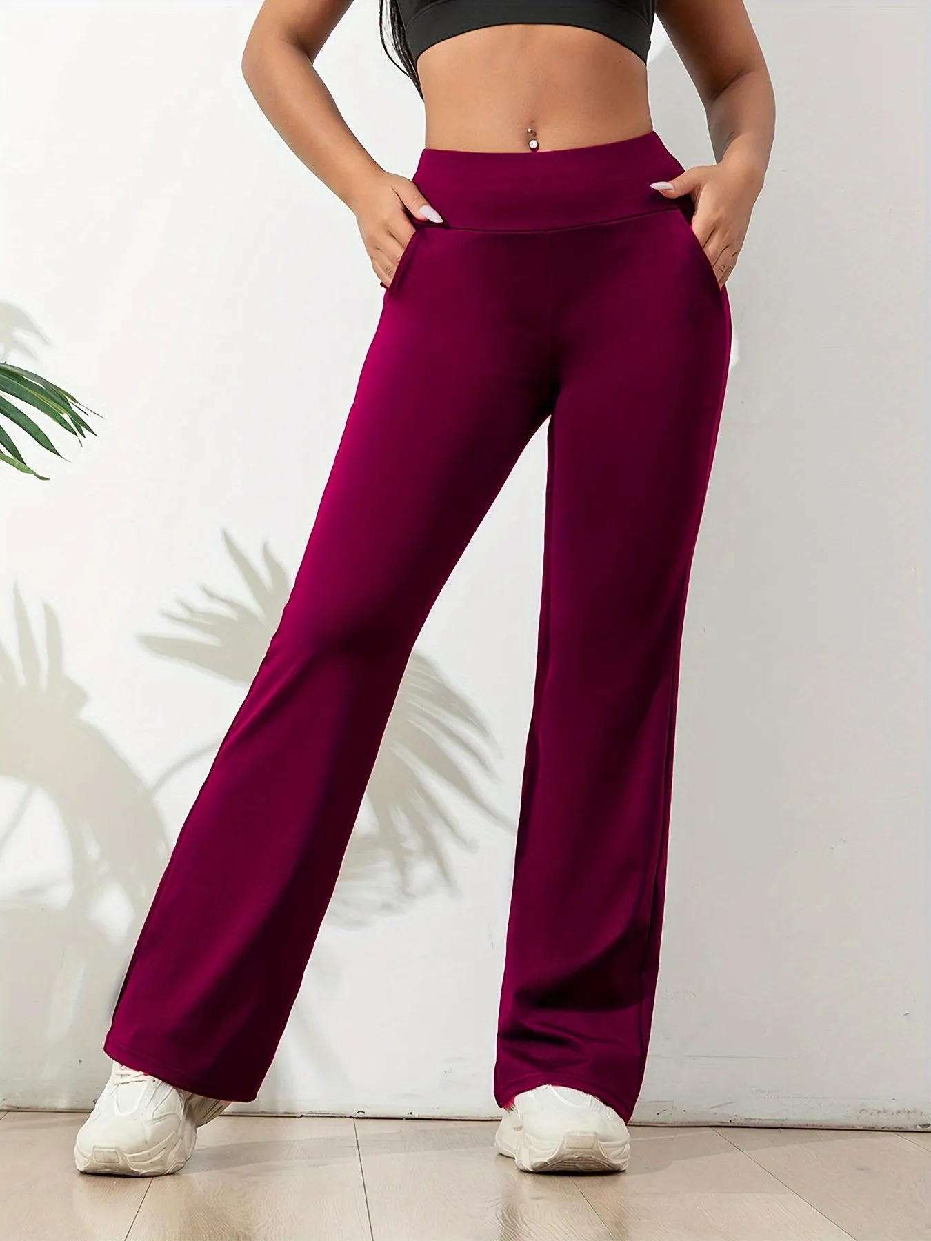 xieyinshe  Solid Color Casual Yoga Pants, High Elastic Running Fitness Workout Quick Drying Pants, Women's Activewear