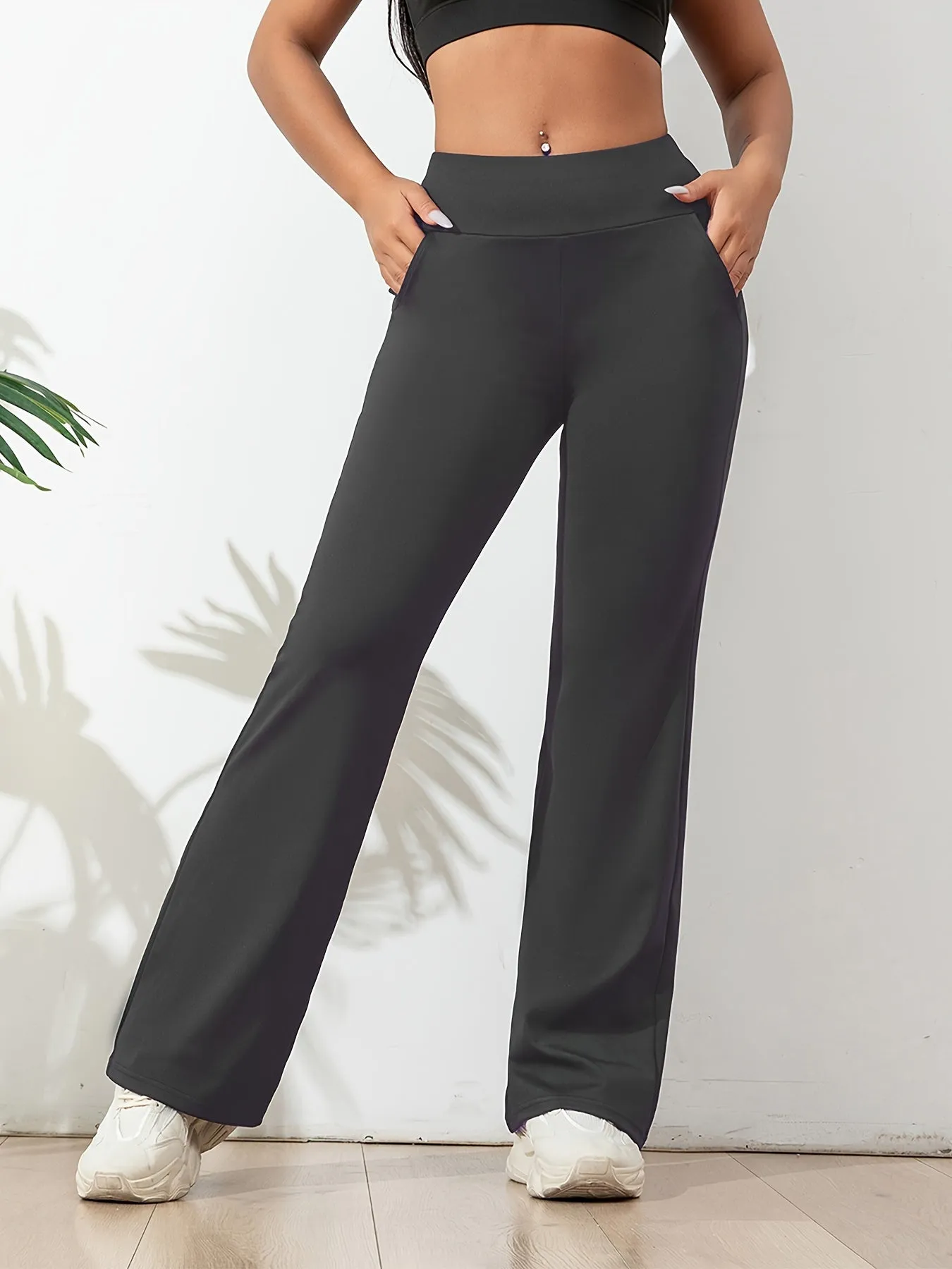 xieyinshe  Solid Color Casual Yoga Pants, High Elastic Running Fitness Workout Quick Drying Pants, Women's Activewear