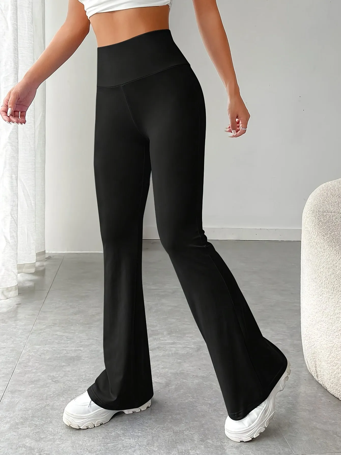 xieyinshe Solid Color Yoga Flare Pants, High Stretch Running Fitness Workout Bootcut Leggings, Women's Activewear