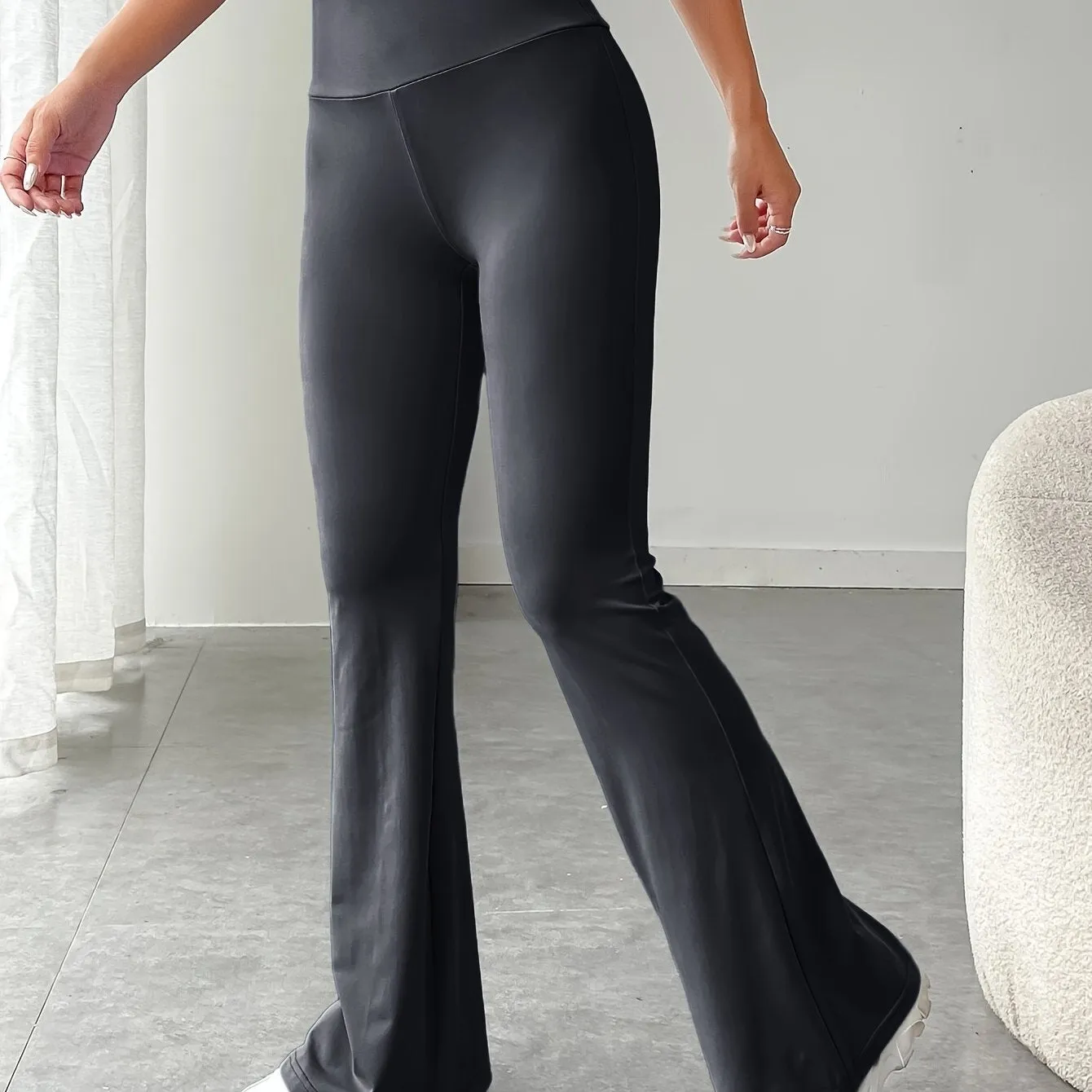 xieyinshe Solid Color Yoga Flare Pants, High Stretch Running Fitness Workout Bootcut Leggings, Women's Activewear