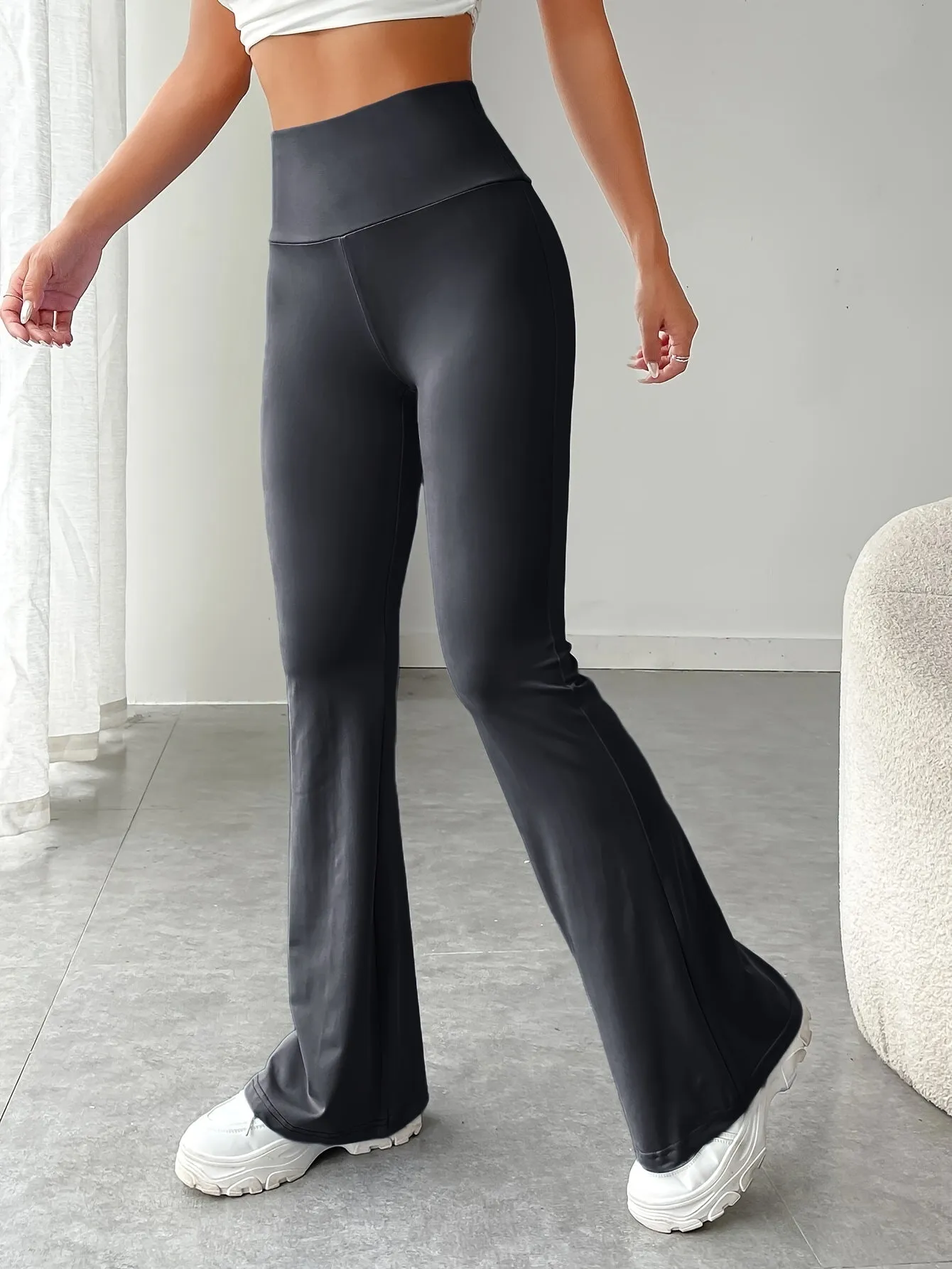 xieyinshe Solid Color Yoga Flare Pants, High Stretch Running Fitness Workout Bootcut Leggings, Women's Activewear