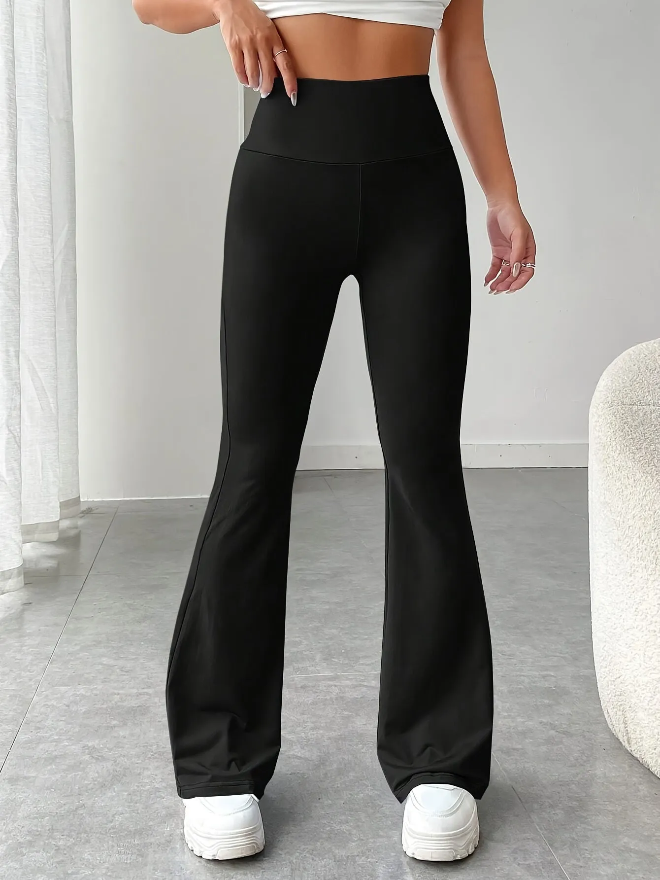 xieyinshe Solid Color Yoga Flare Pants, High Stretch Running Fitness Workout Bootcut Leggings, Women's Activewear