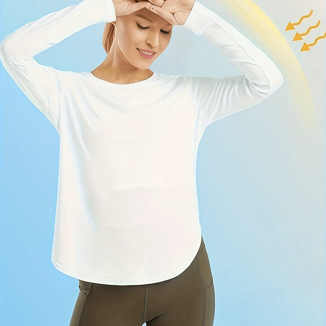 xieyinshe Solid Loose Casual Long-sleeved T-shirt, Sports Fitness Yoga Running Top, Women's Clothing