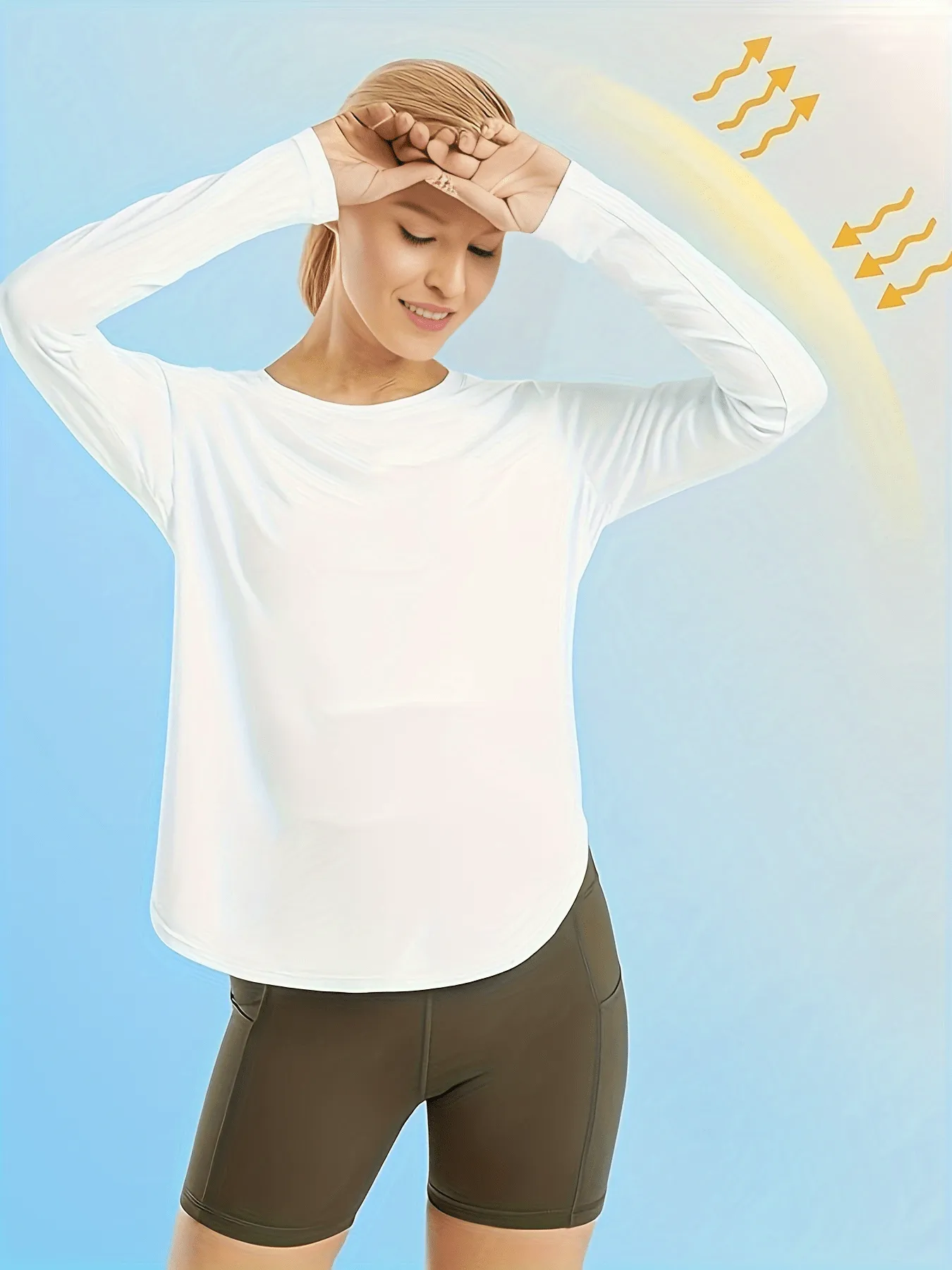 xieyinshe Solid Loose Casual Long-sleeved T-shirt, Sports Fitness Yoga Running Top, Women's Clothing