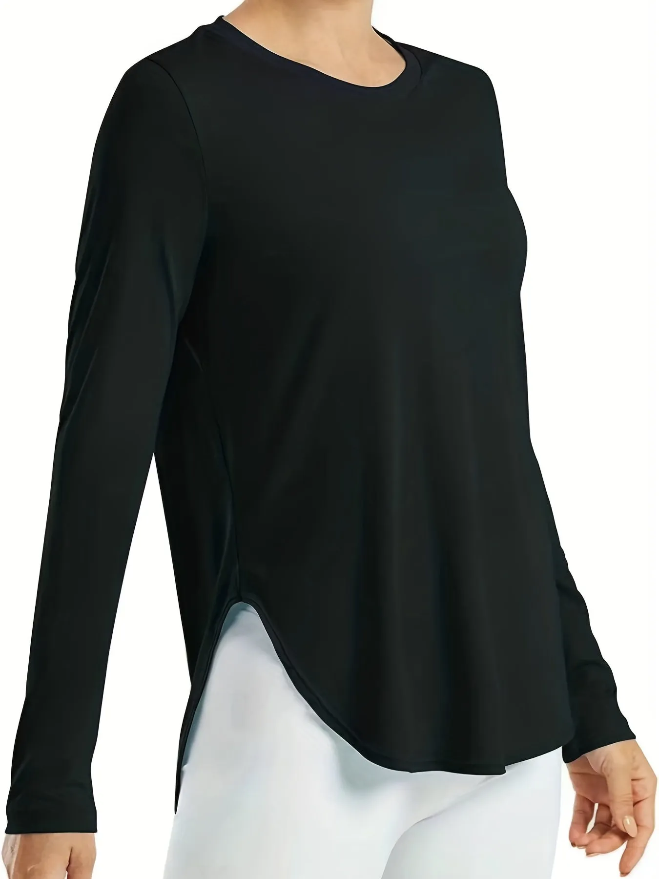 xieyinshe Solid Loose Casual Long-sleeved T-shirt, Sports Fitness Yoga Running Top, Women's Clothing